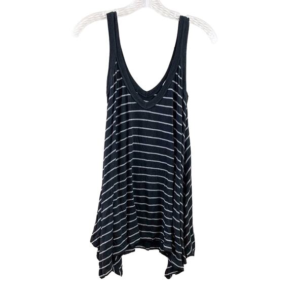Splendid V-Neck Striped Sleeveless Trapeze Black/Silver Tank - Picture 1 of 4